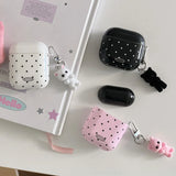 Korea Cute Black Polka Dots Soft Cover Case For Apple AirPdos 1 2 3 4 Pro 2 Earphone Protection Cases Cartoon Lovely Cat Pendant