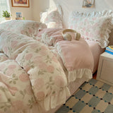 Latest Carving Flower Silk Velvet Winter 4pcs Bedding Sets 3D Warm Quilt Cover Bedspread Pillowcases for Princess Girls Bedroom