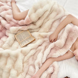 Soft Bubble Fleece Blanket 480GSM Warm Puffy Home Bed Throw Imitation-Rabbit Plush 100*160cm Throw Blanket