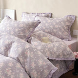 Korean Princess Floral Ruffles 100% Cotton Double Layer Yarn Soft Bedding Set Single Queen King Duvet Cover Bed Sheet Pillowcase
