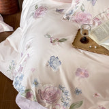 100% Cotton Flowers Embroidery Luxury Bedding Set Double Queen King Size Duvet Cover Set Flat/Fitted Bed Sheet Pillowcases 4Pcs