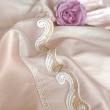 Rose Flowers Embroidery Lace Ruffles Luxury Bedding Set 1000TC Egyptian Cotton Duvet Cover Set Flat/Fitted Bed Sheet Pillowcases