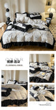 Washed Cotton Bedding Sets With Lace Black Printed Four Piece Set Bedroom Decor Duvet Cover Pillowcase Bedspread Bed Cover Sets