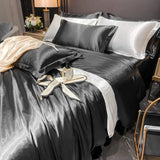 Solid Silk Bedding Set with Duvet Cover Bed Sheet Pillowcases Luxury King Single Double Couple Pillow Case Bedsheet