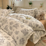 INS Korean Style New Yungan Cotton Wrinkled Double-layer Yarn Lace Bedding Sets