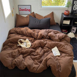 INS Hot Coffee Bedding Set For Girls Soft Washed Cotton Bed Sheet Queen King Size Duvet Set Comforter Set Pillowcase Bed Linens