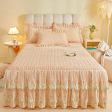 4Pcs Luxury Winter Thickened Soft Velvet Bedding Set Lace Ruffles Duvet Cover Set, Quilted Bedspread, Bed Skirt, Pillowcases