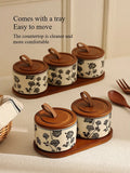 3pcs Ceramics Jars Lid Coffee Bean Storage Container‌ Dustproof and Moisture-proof with Cover Kitchen Organizer Jars for Spices