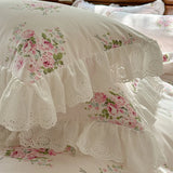 Vintage Lace Ruffles Rose Print Pure Cotton Bedding Set Duvet Cover Set 1.4M/1.5M/1.6M/1.8M/2M Bed Skirt Bedspread Pillowcases