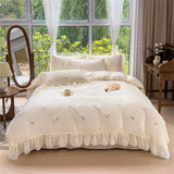 Rose Embroidery Bedding Set Silky Luxury Bedsheets Set Pillowcase Duvet Cover Bedclothes Skin-friendly Bed Linen Home Textiles