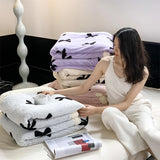 Ins Sweet Bow Casual Blanket Autumn and Winter Thickened Lambskin Blanket Quilt Cover Home Simple Sofa Decorative Blanket