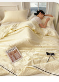 Summer Thin Quilt Ins Girl Bow Seersucker Washed Cotton Summer Quilt Single Dormitory Air Conditioner Blanket Machine Washable