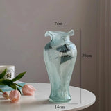 Nordic Style Ruffled Mouth Glass Flower Vase Transparent Light Green Vase for Wedding Centerpiece Home Decor Gift