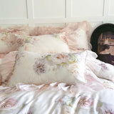 Rose Flower Print Bedding Set Luxury Lyocell Cotton Chiffon Lace Ruffles Duvet Cover Bed Sheet/Bed Skirt/Fitted Sheet Pillowcase