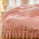 4/6Pcs Milk Velvet Flower Lace Ruffles Luxury Bedding Set King Queen Size Duvet Cover Quilted Bed Skirt Bedspread Pillowcases