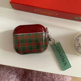 Retro Style Grid Pattern Gloss Soft Cover Case for AirPods 4/3/2/1 Pro 2 Wireless Bluetooth Earphone Shell Good Lucky Pendant