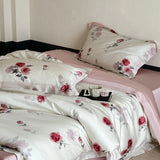 Rose Prints Luxury Bedding Set Premium 600TC Lyocell Bamboo Fiber Soft Silky Duvet Cover Flat/Fitted Bed Sheet Pillowcases 4Pcs