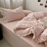 Pink Polka Dot Lace Waed Cotton Bedding Set Tee Piece Pure Cotton Student Duvet Cover Cotton Quilt Cover All Cotton eet