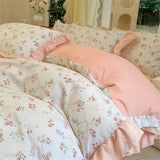 Korean Style Bedding Sets Four Piece Set With Lace Bed Flat Sheet Pillowcase Duvet Cover Set 200x230cm King Size Home Textiles