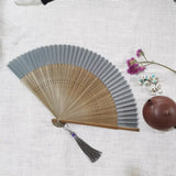 Retro Chinese Style Folding Fan Bamboo Wooden Silk Dance Fan with Tassel Female Wedding Party Performence Hand Held Fan Props