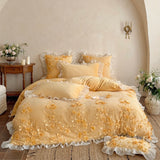 Winter Warm Thicken Velvet Bedding Sets Luxury 3D Lace Flowers Princess Duvet Cover Set Bed Sheet Pillowcases Home Textile