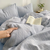 Korean Bedding Full Sets Blue New Soft Striped Queen Bed Sheets Duvet Cover With Pillowcase No Filling Bedroom Decor