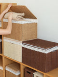 Rattan-Weave Home Storage Box Covered Living Room Miscellaneous Items Storage Basket Japanese Simple Style Paper Material