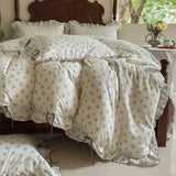 100% Cotton Pastoral Floral Print Ruffles Bow Princess Bedding Set Queen King Duvet Cover Set Bed Sheet/Fitted Sheet Pillowcases