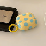 Yellow Earphone Case Blue Round Dot Gloss Pattern Soft Silicone Protection Cover For AirPods 4 3 2 1 Pro 2 Shell With Keychain