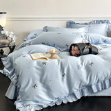 Class A Mother and Baby Grade French Romantic Four-piece Set Ice Silk Nude Sleeping Printed Duvet Cover Bedding Summer