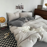 Gray Duvet Cover Set with 2pcs Pillowcase Soft Washed Cotton Comforter Quilt Cover Pillow Case Double Queen King Size