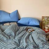 Retro Blue Cotton Quilt Cover Set Waed Plaid Bedding Four-Piece Set Pure Cotton eet Duvet Cover Bedding Accories