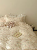Romantic Spring Pink Cry Floral Cotton Double Layered Four Piece Bedding Set Gentle Aosphere Girl's Lace Trim Bedding