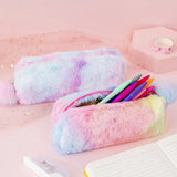 1Pc Cute Gradient Color Pencil Bags Cute Plush Pen Case Stationery Student Storage Bag School Supplies