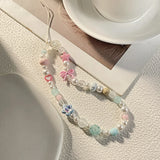 Lotus flower Star Pearl Beaded Charm Phone Pendant Crystal Wristband Keychain Bracelet Lanyard Cord