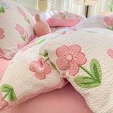 Korean Style Seersucker  Washed cotton Bedding Set  Girls Twin Queen Size Duvet Cover   Bed Linens Kids Fashion