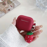 Cute Matte Red Silicone Earphone Case Knitted Strawberry Pendant For Apple AirPods 1 2 3 4 Pro 2 Soft Tpu Protection Cover