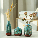 Vintage Ceramic Vase Set Creative Glaze Flower Container Desktop Centerpiece for Home Office Table Decoration