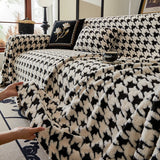 Houndstooth Soft Plush Throws Blankets for Sofa Bohemian Style Jacquard Sofa Cushion Cover Oversized Furniture Protector Blanket