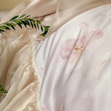 Organza Pleated Lace Edge Floral Butterfly Prints Princess Bedding Set 1000TC Egyptian Cotton Duvet Cover Bed Sheet Pillowcases