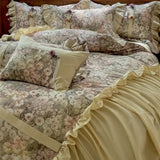 4/5Pcs Vintage French Style Flowers Pleated Lace Ruffles Bedding Set Egyptian Cotton Duvet Cover Bed Skirt Bed Sheet Pillowcases