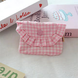 Cute Portable Checkered Purse Checkered Pattern Pocket Design Coin Purse Clutch Style Lipstick Storage Bag for Girls