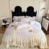 4Pcs Korean Princess Style Cotton 100% Bedding Luxury Duvet Cover 200x230 220x240 Four Seasons 2025 New Heart-Shaped Lace