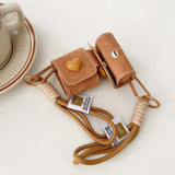 Vintage leather brown headset case for apple airpods 1 2 pro pro2nd 3 autume 3d love heart anti-fall rope protetctor cover