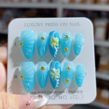 10pcs Handmade Press on Nails Gradient Pink Short Almond Nails Tips Love Heart Flower Design False Nail Art Rhinestone Fake Nail