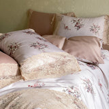 Vintage French Lace Flowers Print 1000TC Egyptian Cotton Luxury Bedding Set Duvet Cover Flat/Fitted Bed Sheet Pillowcases 4Pcs