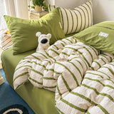 Simple Stripe Two-Tone Bedding Set Nordic Skin-Friendly Sheet Quilt Cover Kit for Four Seasons Machine Wash Colorfast Bedclothes