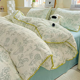 Flower Printed Duvet Cover Sets Queen/King Bedding Set with Shell Edge Washed Cotton dekbedovertrek 240x220   Bed Cover Set