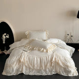 Green Egyptian Cotton Princess Bedding Set Luxury Lace Butterfly Embroidery Duvet Cover Sets Bed Sheet Pillowcases Home Textile