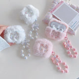 cute pink bow soft plush fluffy bluetooth headphone protector case for airpods 1 2 3 4 pro 2 protective cover luxury bracelet